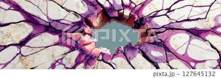 Cracked Calacatta Viola marble background with hollow center and purple veins 127645132
