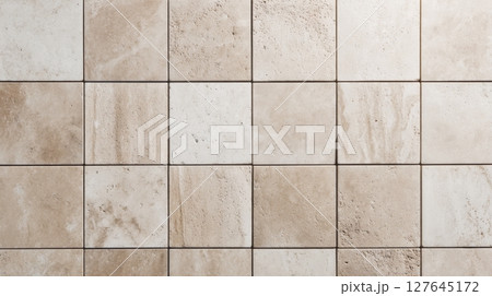 Seamless beige Travertine stone tile pattern with textured surface for architectural and interior background use 127645172