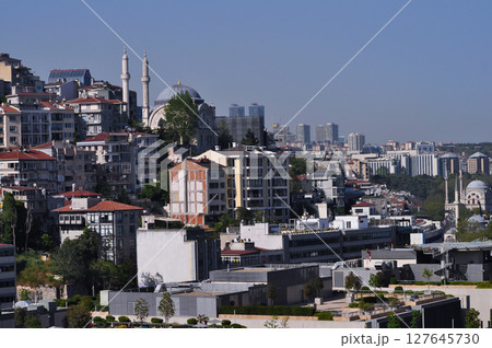 Istanbul. Taksim district aerial view from cruise ship. Galataport waterfront in Karakoy Istanbul. Taksim district aerial view from cruise ship. Galataport waterfront in Karakoy 127645730