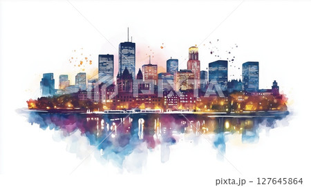 Montreal. Montreal hand drawn watercolor illustration 127645864
