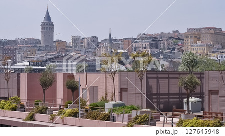 Istanbul. Taksim district aerial view from cruise ship. Galataport waterfront in Karakoy 127645948