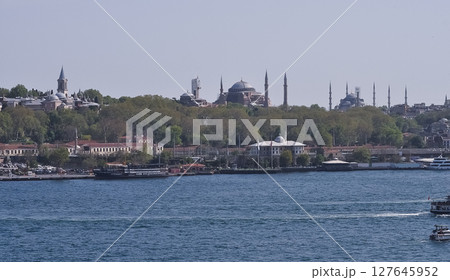 Hagia Sophia mosque at sunset in Istanbul 127645952