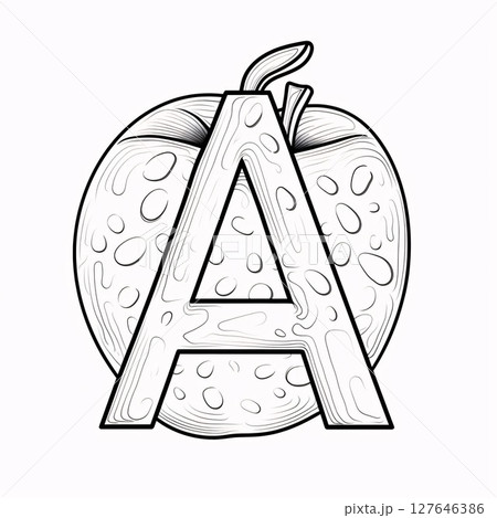 Black and white letter A in the form of an apple. Vector illustration. Black and white letter A in the form of an apple. Vector illustration. 127646386