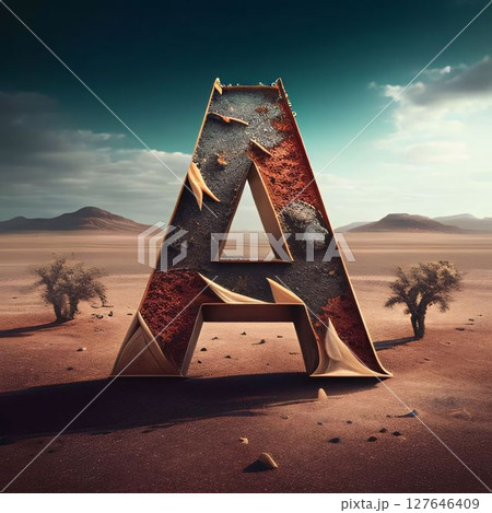 Stone letter A in the desert. 3D render. Vintage style. Stone letter A in the desert. 3D render. Vintage style. 127646409