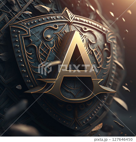 Luxury shield with letter A. 3d render illustration. 127646450