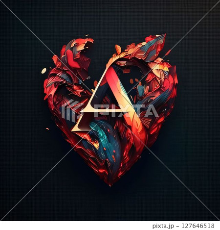 Colorful abstract heart shape on dark background. 3D illustration. letter A Colorful abstract heart shape on dark background. 3D illustration. letter A 127646518
