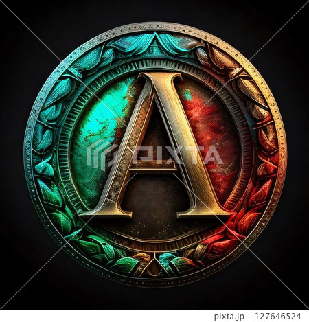 Letter A in Grunge Style with Leaves. 3D Render 127646524