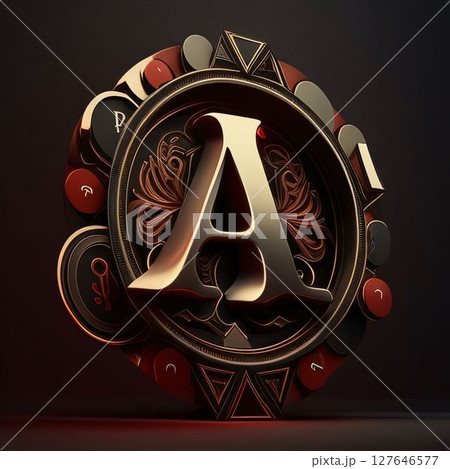 Letter A in the circle. 3D illustration. Vintage style. Letter A in the circle. 3D illustration. Vintage style. 127646577