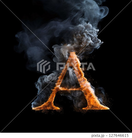 Burning letter A with smoke isolated on black background. 3d rendering Burning letter A with smoke isolated on black background. 3d rendering 127646615