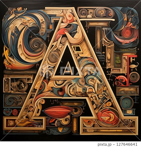 Colorful illustration of the letter A in the style of a collage. Colorful illustration of the letter A in the style of a collage. 127646641