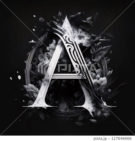 Vintage capital letter A with floral ornament on blackboard background. Vintage capital letter A with floral ornament on blackboard background. 127646666