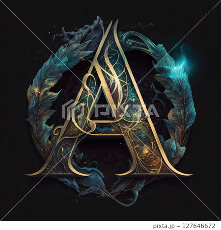 Letter A with feathers. Luxury lettering in vintage style. Letter A with feathers. Luxury lettering in vintage style. 127646672