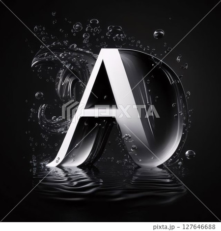 letter a in water, 3d render, black background, alphabet 127646688