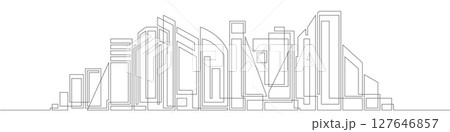 Modern cityscape continuous one line .City skyscrapers .Architecture panoramic landscape.Drawing of skyscrapers, buildings.Vector illustration. 127646857