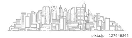 Linear cityscape .Architecture panoramic landscape.Drawing of skyscrapers, buildings.Vector illustration. 127646863