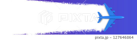 Flying plane.Banner for travel and summer holidays .White streak of paint.Vector illustration. Flying plane.Banner for travel and summer holidays .White streak of paint.Vector illustration. 127646864