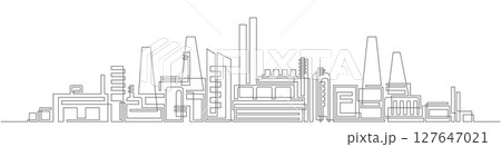 City factory.Industrial city landscape.Industrial complex with pipes.Modern thin line design style. vector illustration. 127647021