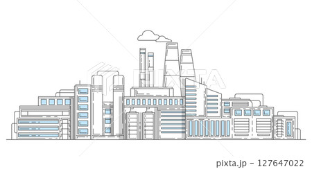 Industrial complex with pipes.City factory.Modern thin line design style.Buildings architecture. vector illustration. 127647022