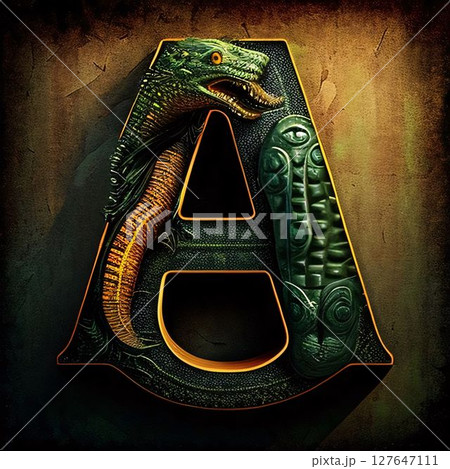 Letter A with dragon skin texture. Computer generated 3D photo rendering. Letter A with dragon skin texture. Computer generated 3D photo rendering. 127647111