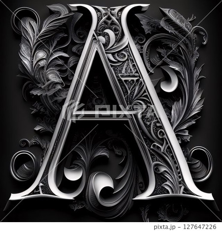 3D render of capital letter A with ornament on black background. 127647226