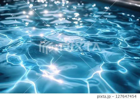 Clear water surface with ripples and sparkling reflections 127647454