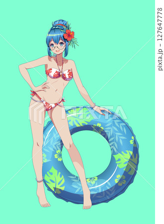 Anime Character in Floral Bikini with Swim Ring Anime Character in Floral Bikini with Swim Ring 127647778