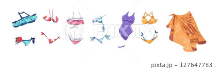 Colorful Collection of Stylish Summer Swimsuits and Sarong 127647783
