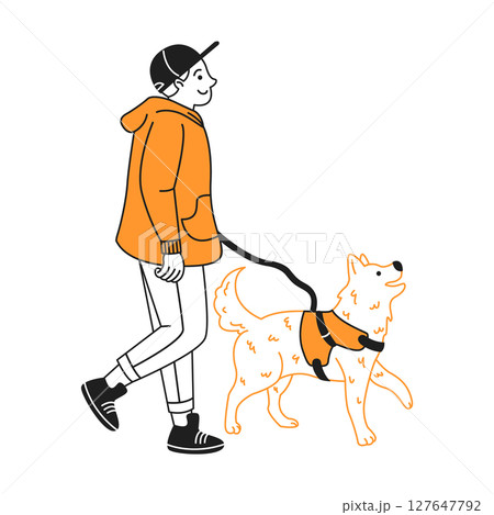 Man Walking Dog in Casual Outfit Man Walking Dog in Casual Outfit 127647792