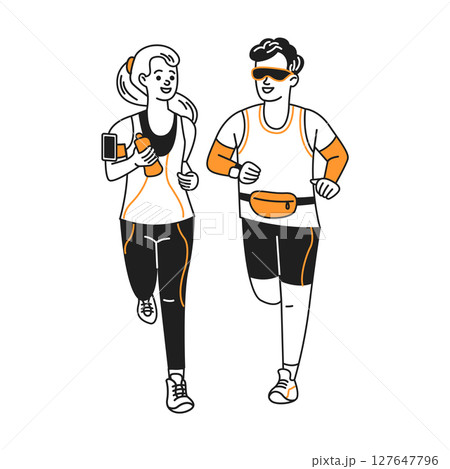 Illustration of Two People Jogging Together 127647796