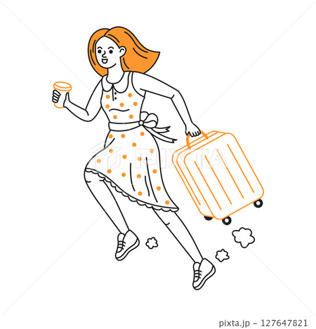 Illustration of a Woman Running with Luggage Illustration of a Woman Running with Luggage 127647821