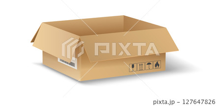 Open cardboard box on white background 127647826
