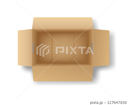 Top view of open cardboard box with handles 127647830