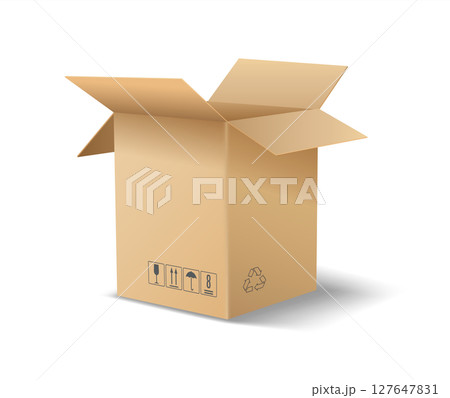 Realistic Illustration of Open Cardboard Box on White Realistic Illustration of Open Cardboard Box on White 127647831