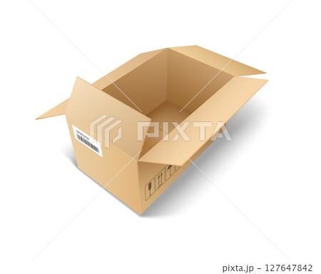 Open cardboard box on white background Open cardboard box on white background 127647842