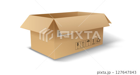 Open Cardboard Box with Shipping Symbols 127647843