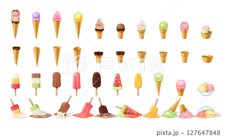 Various Ice Cream Cones and Popsicles Illustration 127647848