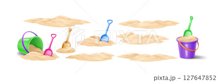Colorful Sand Buckets and Shovels Illustration 127647852