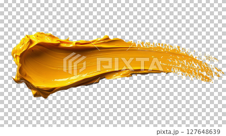 Bright yellow paint stroke on a clean white background showcasing artistic creativity 127648639