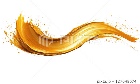 Golden paint stroke on a white background demonstrating texture and artistic expression Golden paint stroke on a white background demonstrating texture and artistic expression 127648674