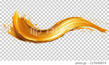 Golden paint stroke on a white background demonstrating texture and artistic expression 127648674
