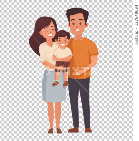 A joyful mother holds her two happy sons while smiling in a bright and cheerful setting 127648693