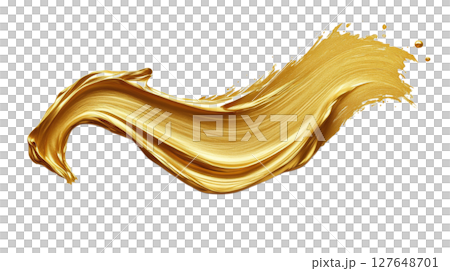 Golden paint stroke on white background, showcasing texture and shine in artistic expression 127648701
