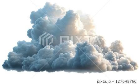 Fluffy white clouds illuminated by bright sunlight during the clear daytime sky 127648766