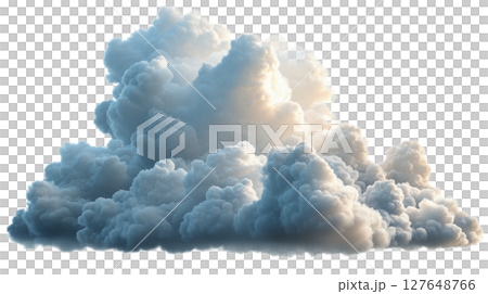 Fluffy white clouds illuminated by bright sunlight during the clear daytime sky 127648766