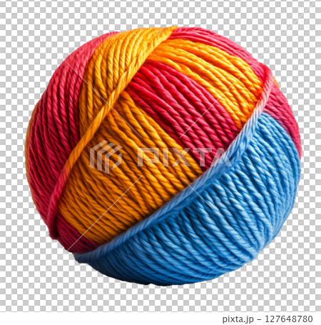 Colorful yarn ball for crafting projects displayed on a light background Colorful yarn ball for crafting projects displayed on a light background 127648780
