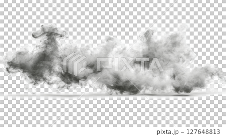 Ethereal gray smoke wisps swirling quietly across a white background 127648813