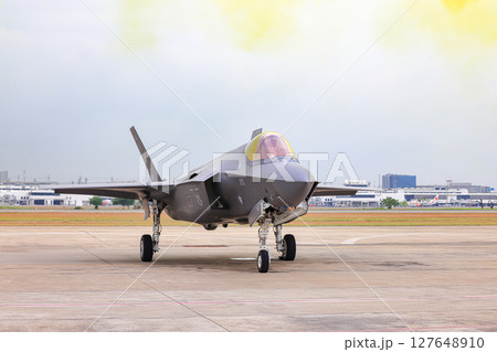 Lockheed Martin F35 Lightning II Multirole strike fighter at airshow. 127648910