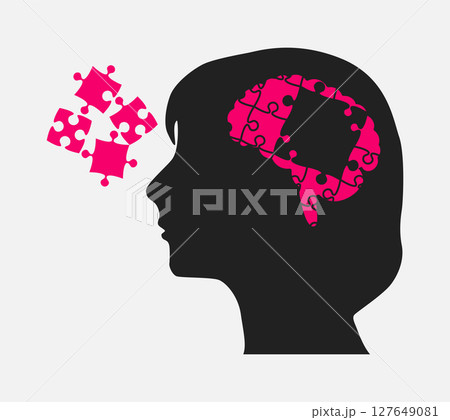 Female head from puzzle pieces. Education, idea Female head from puzzle pieces. Education, idea 127649081
