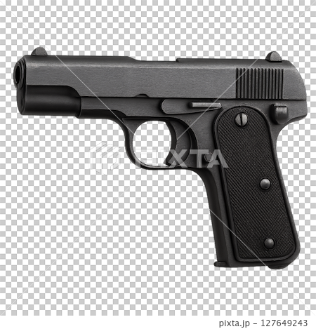 Compact Handgun Displayed on a Neutral Background Showcasing Its Design and Features 127649243