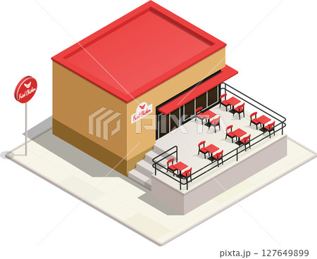 Isometric fried chicken restaurant with open terrace 127649899